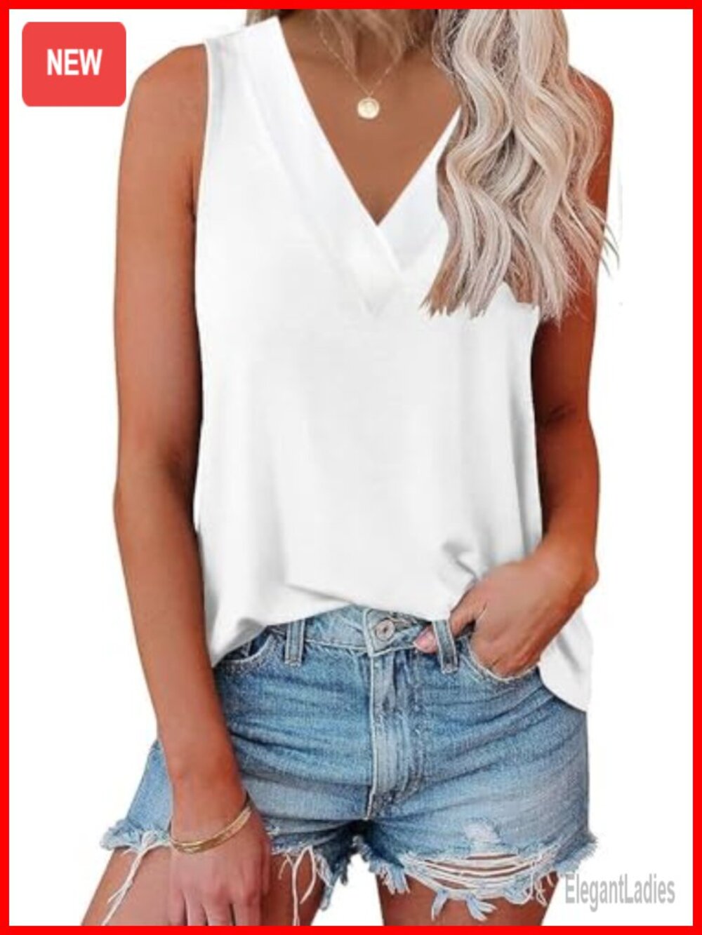 EyMuse Women V Neck Tank Top Sleeveless Tunic Casual Basic Shirt